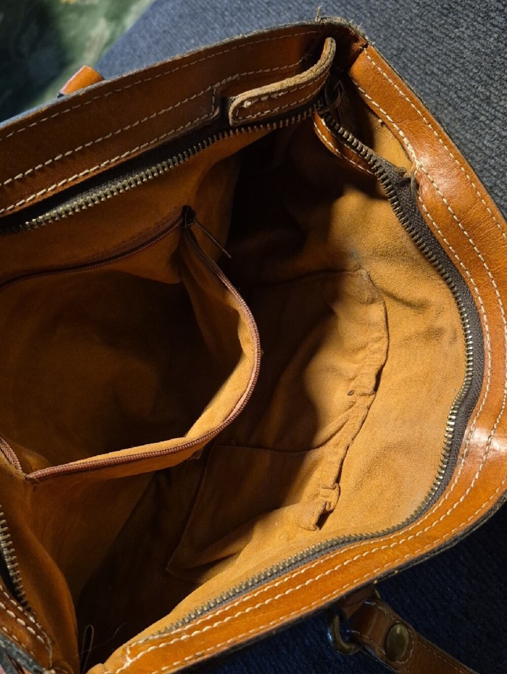 Floral Print Brown Leather-Trim Tote Bag - Picture 6 of 7